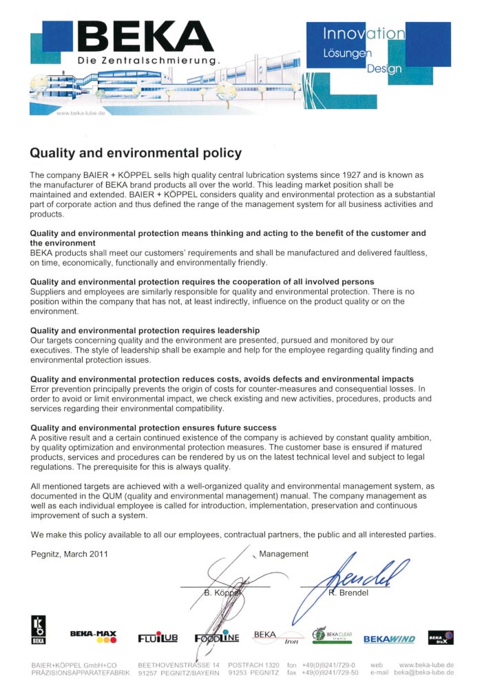 Quality and Environmental Policy
